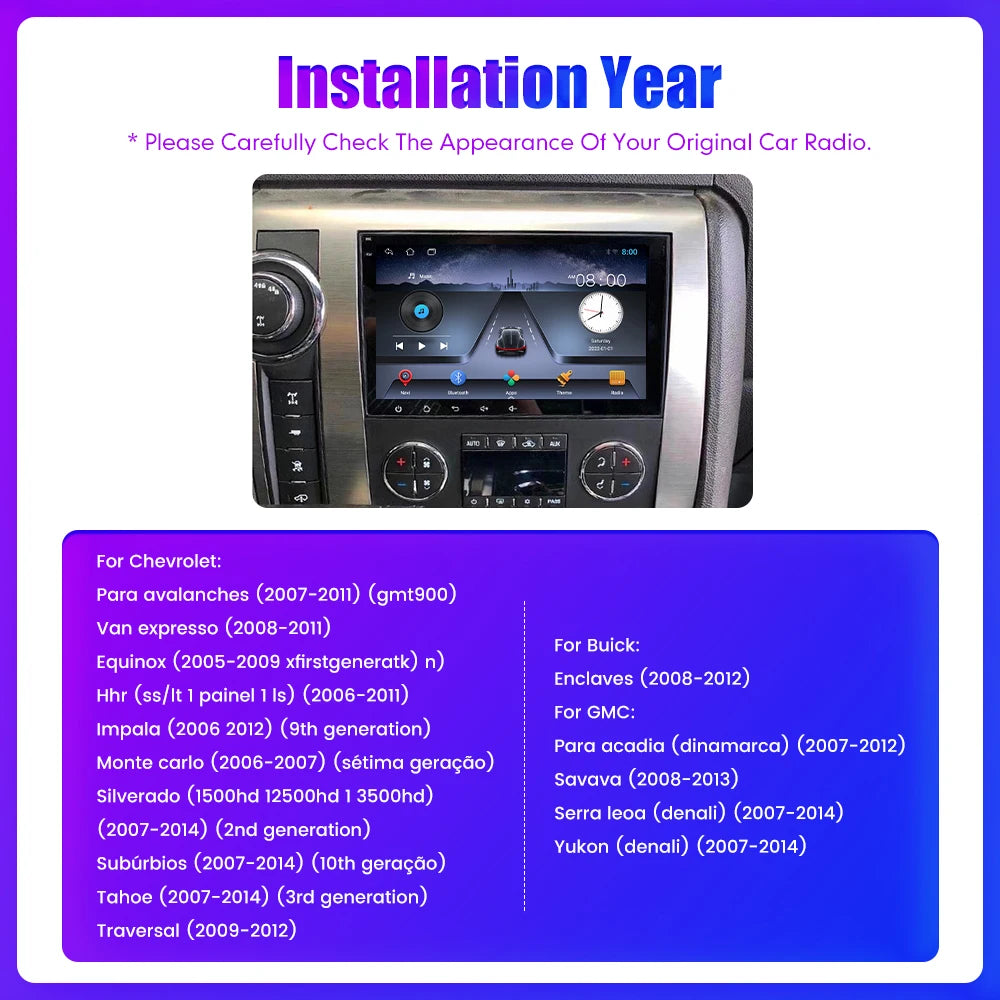 8" 2Din Android Auto Radio Stereo GPS Carplay Multimedia Video Car Radio For Chevrolet Silverado Impala GMC Yukon Acadia Sierra