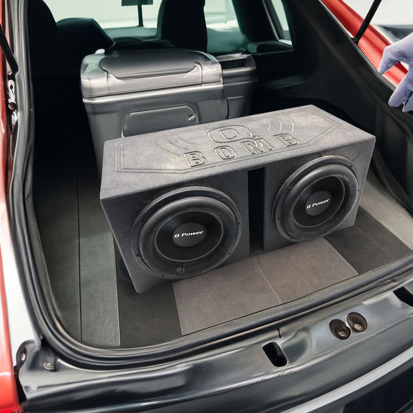 Qpower QBOMB12V Dual 12" Vented Ported Subwoofer Sub Box with Bedliner Spray