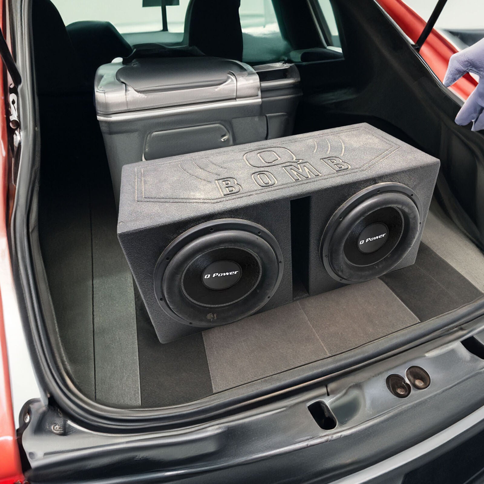 Qpower QBOMB12V Dual 12" Vented Ported Subwoofer Sub Box with Bedliner Spray
