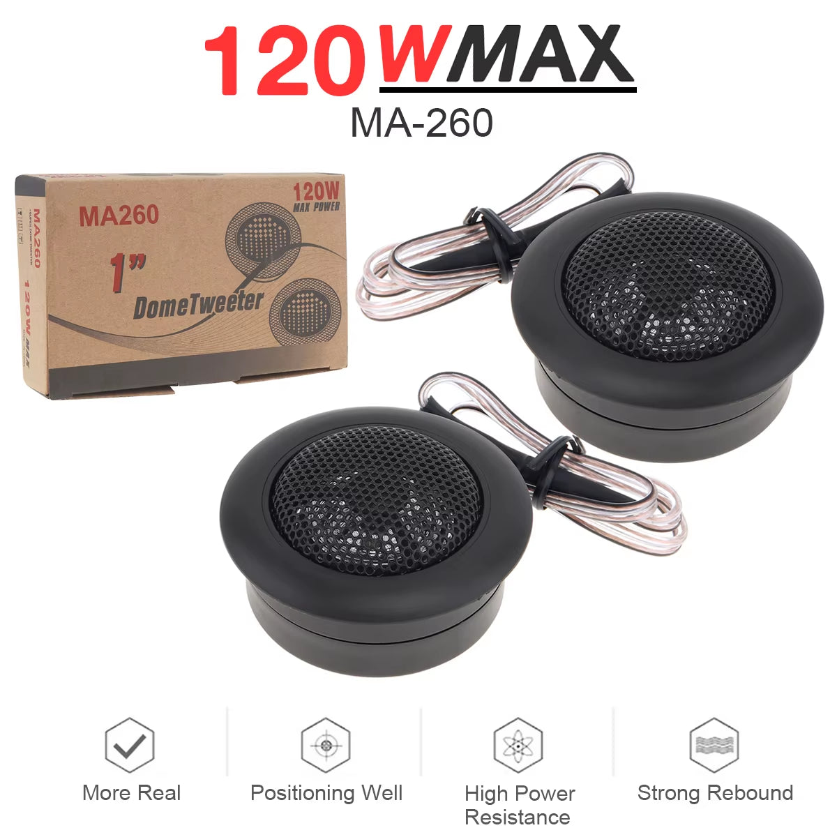 2Pcs 120W High Efficiency Universal Mini Dome Tweeter Speakers for Car Audio System