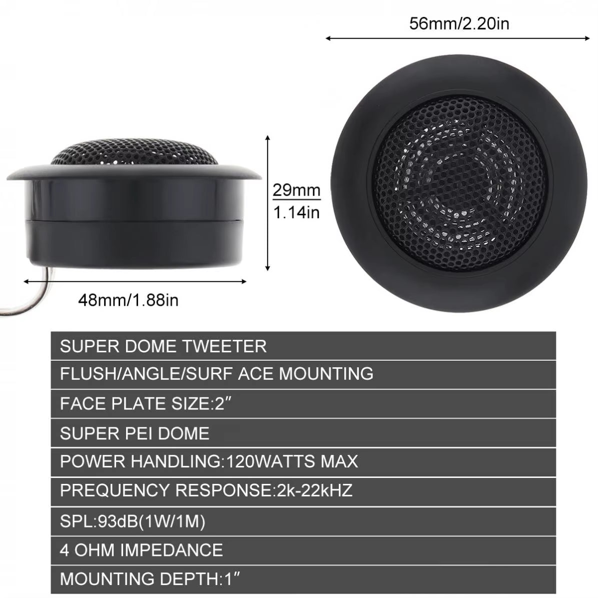 2Pcs 120W High Efficiency Universal Mini Dome Tweeter Speakers for Car Audio System
